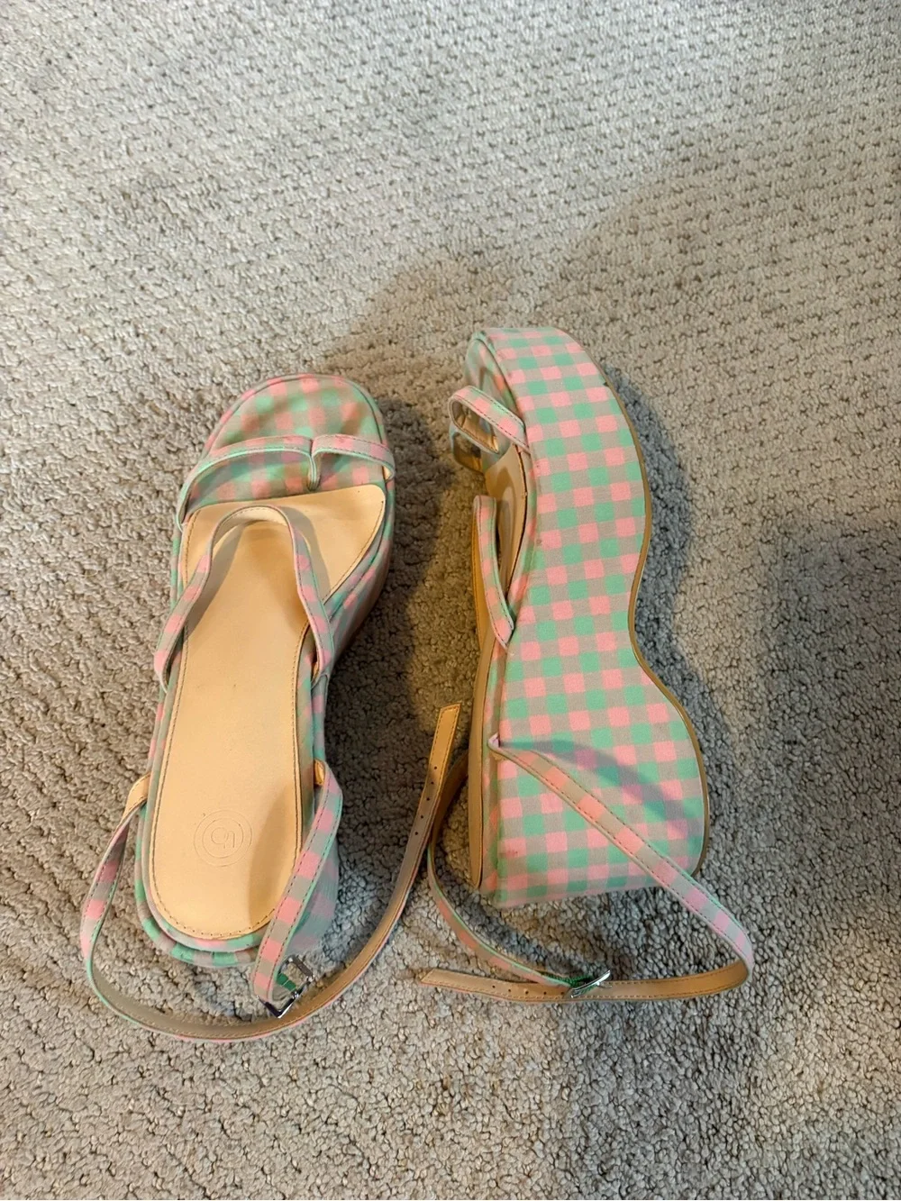 Urban Outfitters Pink & Green Check Platform Sandals